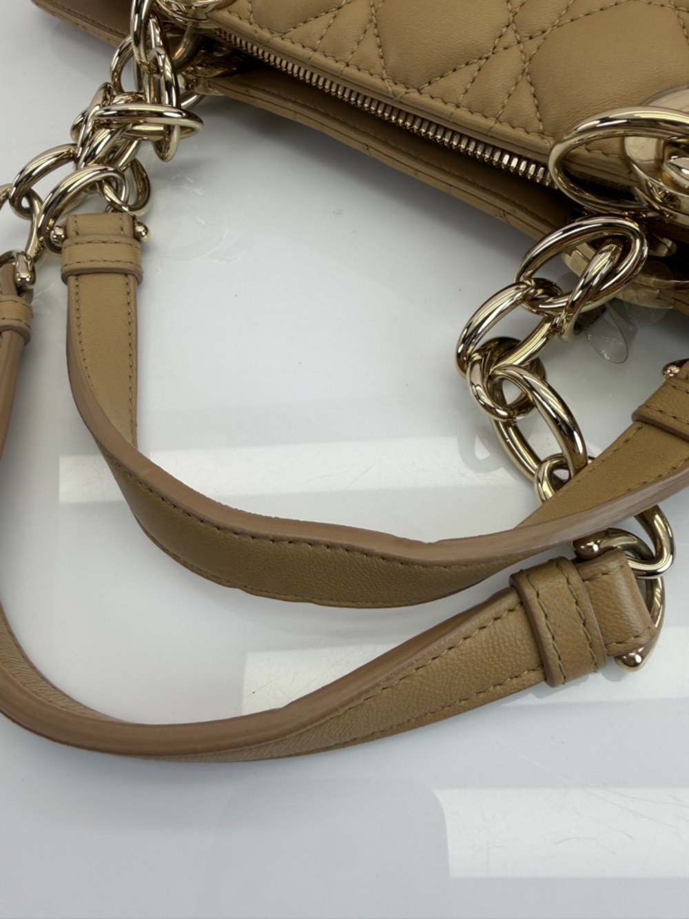 Christian Dior Tan Lambskin Soft Lady Cannage Quilted Chain Tote - Picture 10 of 16